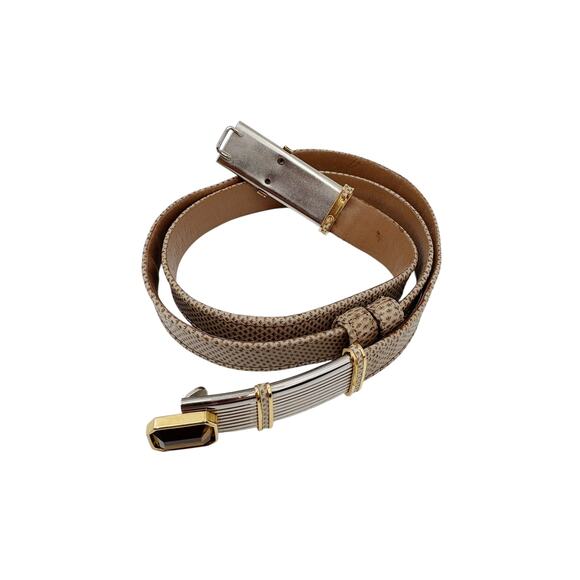 Judith Leiber Belt Vintage Leather Snakelike Metallic Metal Precious Stone 36.5\